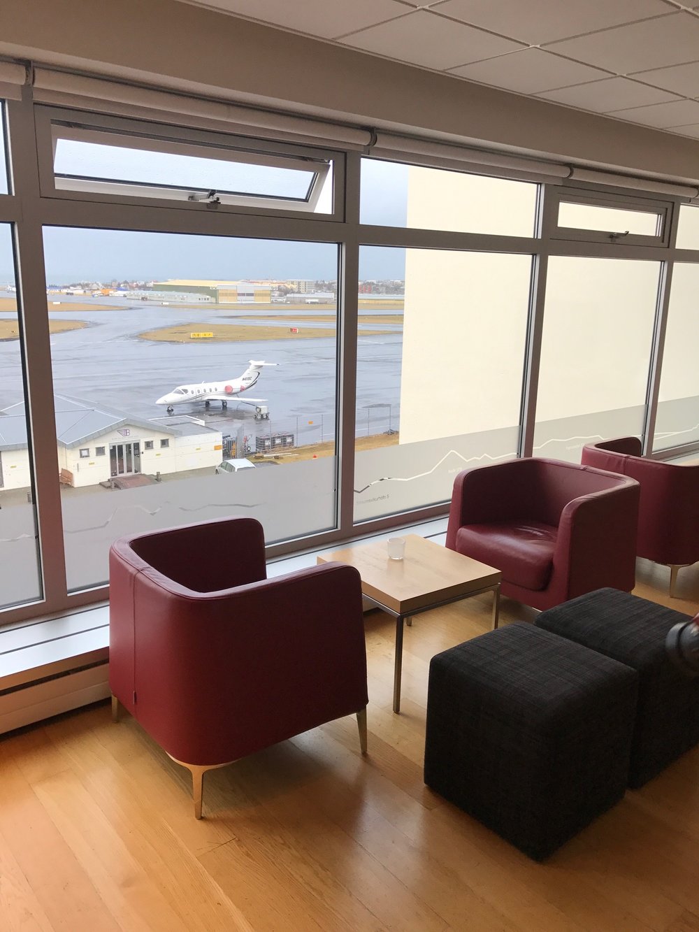 Pictured: 4th floor Lounge with a view of Icelandic Air private jet airport where celebrities such as Kim Kardashian and Justin Bieber have landed.